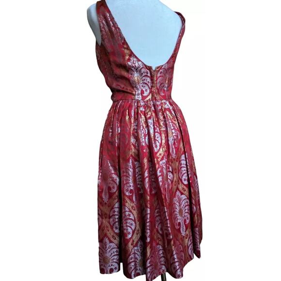 Vtg Silvano Of Roma Heiser Brocade Dress Red Gold Silver 1950s Party Cocktail - Picture 4 of 11